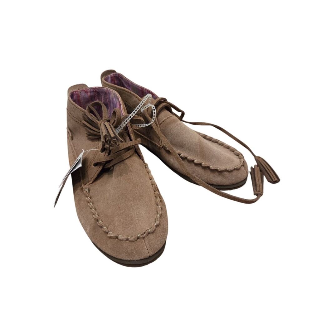 Sanuk Brown Suede Leather Lace Up Moccodile Loafer Shoes NWT, Women's Size 7